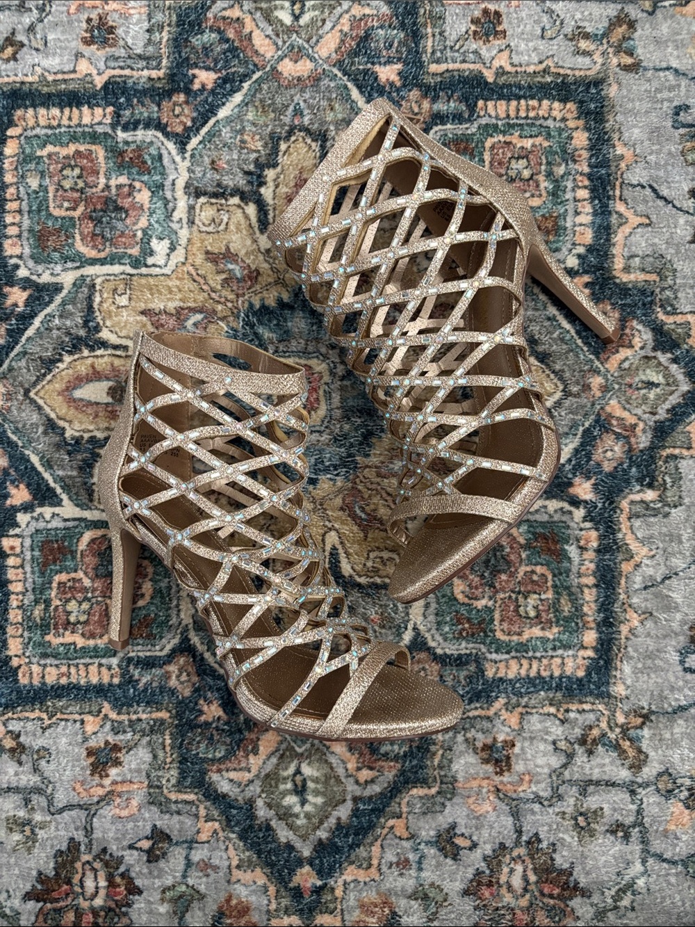 Glitter Lattice High Heel Sandals - Champagne
